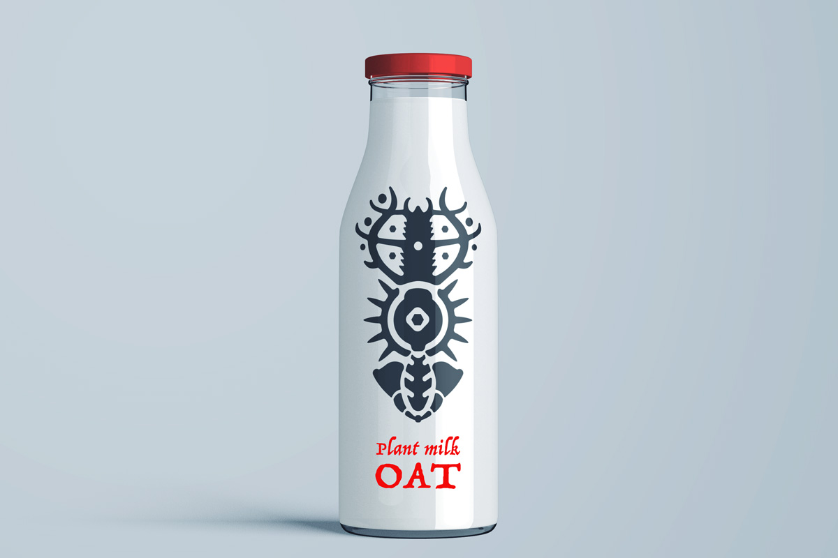 Designstudie Hafermilch - Flasche mit floralem Ornament